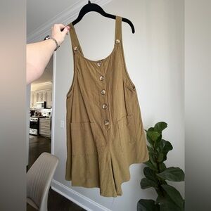 NWOT Boutique Olive Button-Front Sleeveless Romper
